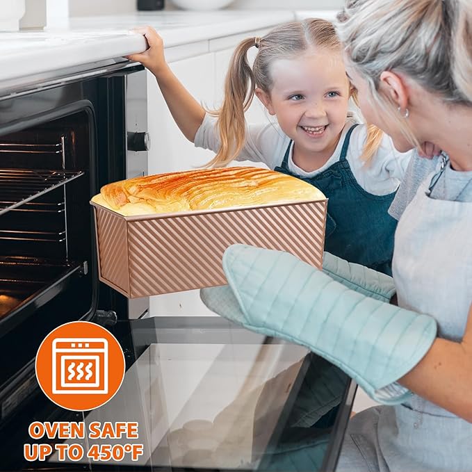 Non-Stick Pullman Loaf Pan with Lid 13x4 Inch - 2.2lb Carbon Steel Bread Baking Pan with 4 Vent Holes, Heavy Duty Sourdough Loaf Pan with Cover for Homemade Sandwich Bread (Gold)