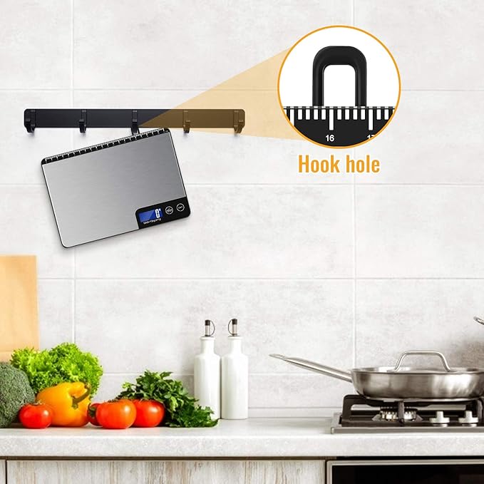 33lb Digital Kitchen Scale Large Weighing Area (9 in), Diyife Professional Electronic Food Scale, Stainless Steel Household Scale, Touch Control, LCD Display, Hangable, 6 Units, Tare, with Batteries