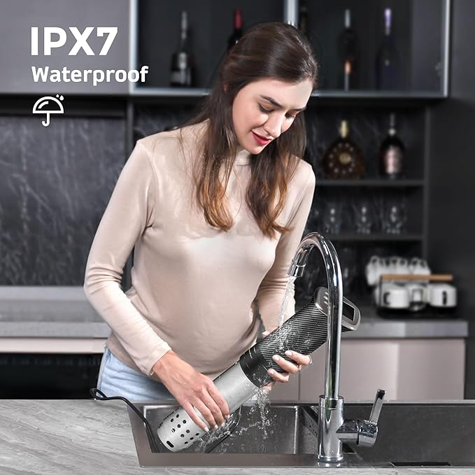 KitchenBoss Wifi Sous Vide Cooker: Sous Vide Machine Ultra-quiet 1100W Precision Cooking Machine Built-in TFT Recipes, IPX7 Waterproof Immersion Circulator Precise Temperature Control, Carbon Black