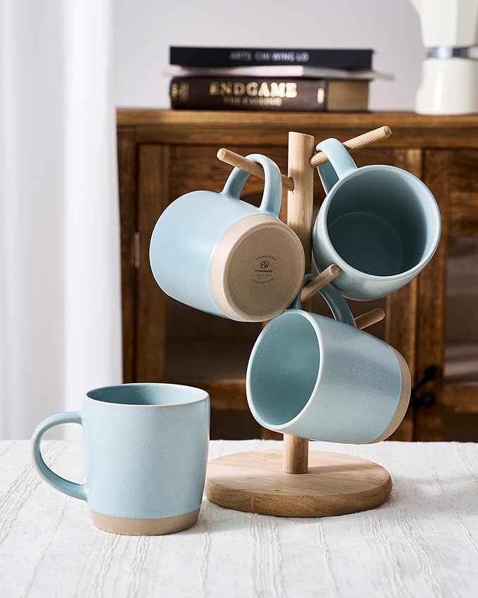 famiware Coffee Mugs Set of 6, Milkyway 13 oz Mug Set, Ceramic Cup Set with Handle for Coffee, Tea, Cocoa, Milk, Light Blue