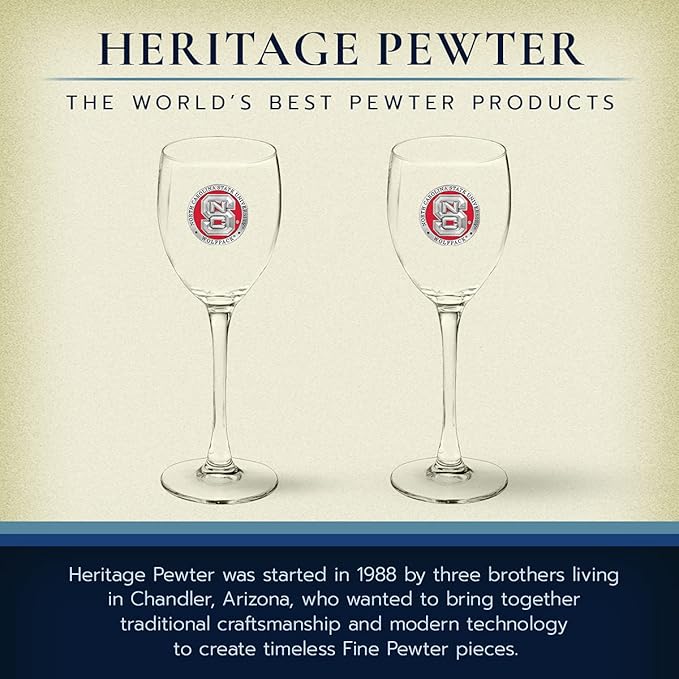 Heritage Pewter North Carolina State Wolfpack Glass Goblets β Set of 2 | 12 OZ Goblet Wine Glasses | Expertly Crafted Pewter Glass