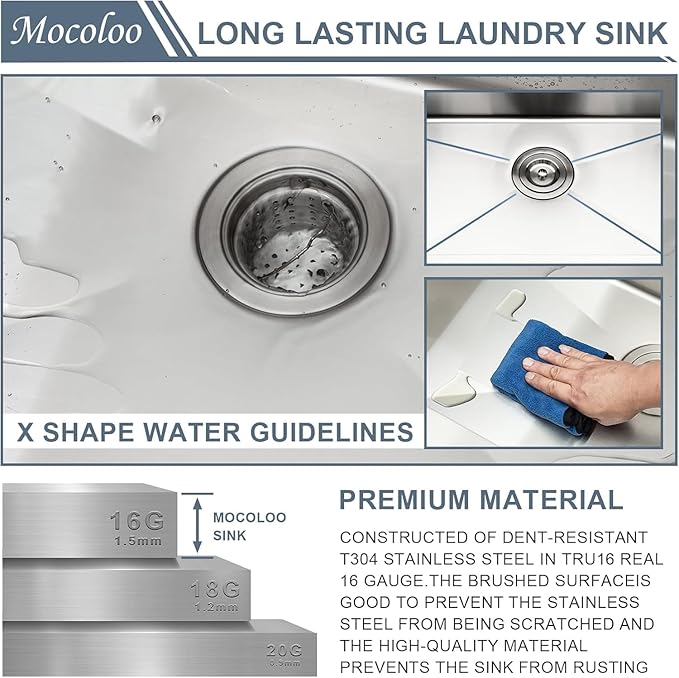 24 Inch Undermount Laundry Sink - Mocoloo 24 x 18 Stainless Steel Undermount Utility Sink 16 Gauge Single Bowl Handmade Basin 12 Inch Deep Stainless Laundry Room Sinks
