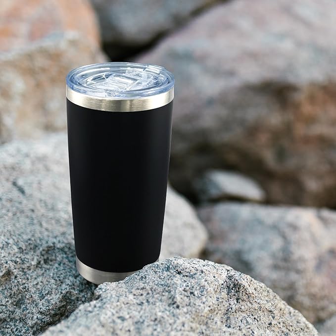 20oz Tumbler Bulk Stainless Steel Tumblers with Lid Vacuum Insulated Double Wall Travel Coffee Mug Powder Coated Tumbler Cup for Hot and Cold Drinks(Black, 1 pack)