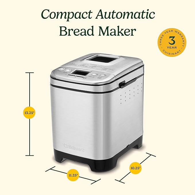 Cuisinart Bread Maker Machine, Compact and Automatic, Customizable Settings, Up to 2lb Loaves, CBK-110NAS