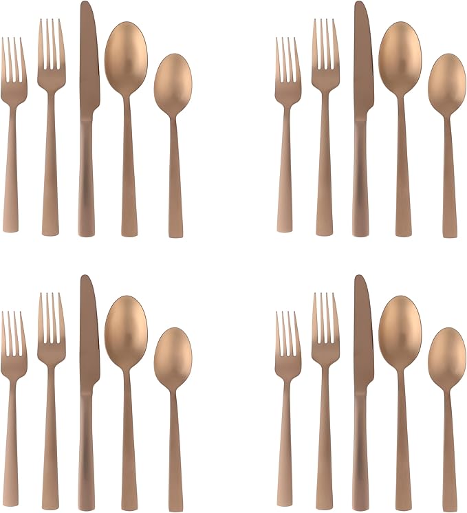 Gibson Elite Earlston 20-Piece Flatware Silverware Set - Stainless Steel Utensils - Forks, Spoons, Knives - Service for 4 - Matte Rose Gold
