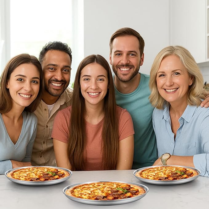 8 Pcs Silver Pizza Pans Bulk, 8 Inch Stainless Steel Round Bakeware Pizza Pan for Oven, Kitchen Baking, Home, Restaurant, Reusable Sturdy-Pizza Trays Easy Clean