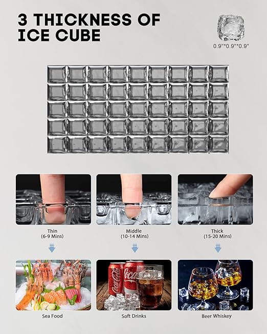 130LBS/24H Commercial Ice Maker Machine with 35LBS Capacity - Stainless Steel Undercounter/Freestanding Ice Cube Maker for Home Bar & Outdoor Use - Automatic Operation