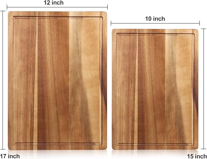 17" Best Solid Acacia Wood Cutting Boards for Kitchen Meat Large Wooden Charcuterie Board Food Non Toxic Hardwood Chopping Boards with Juice Groove Thick Butcher Block Big Bread Serving Cheese Board