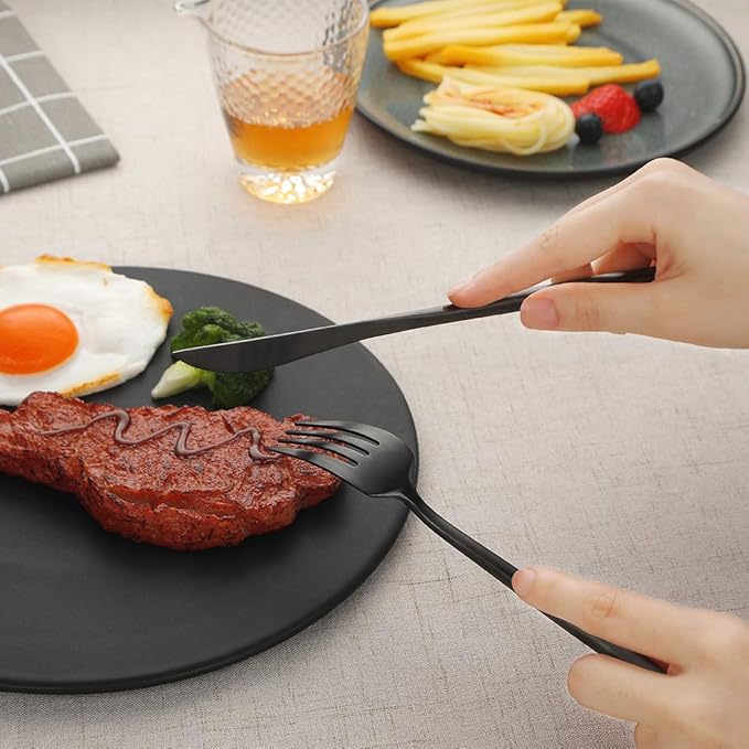 Devico Matte Silverware Set, 20-Piece 18/10 Stainless Steel Flatware Cutlery Utensils Tableware Set Service for 4, Great Gift for Friends/Family, Dishwasher Safe (4 sets, Black-A)