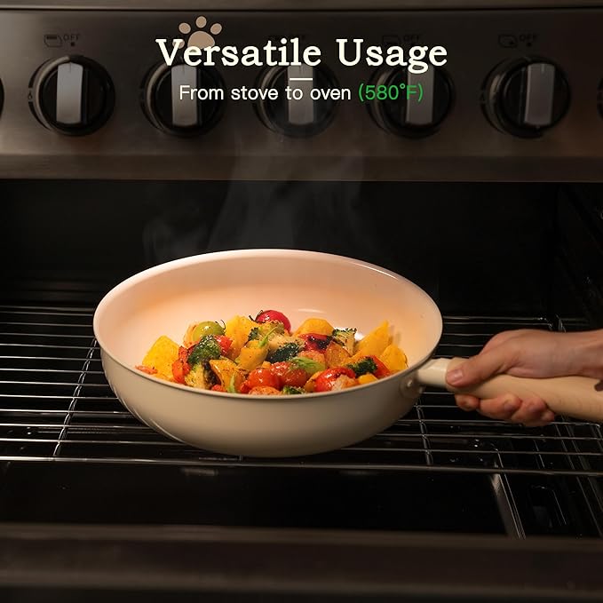 Astercook 18 Pcs Pots and Pans Set Non Stick Dog Paw Series Ceramic Induction Kitchen Cookware Sets Healthy Kitchen Cooking Set with Frying Pans Set NON TOXIC(PFAS PTFE PFOA PFOS Free)