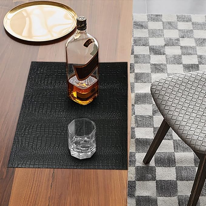 Faux Leather Hardboard Placemats, Set of 6 PU Table Mats, Easy to Clean, Heat & Stain Resistant for Office Conference Table,Dining Home Decor