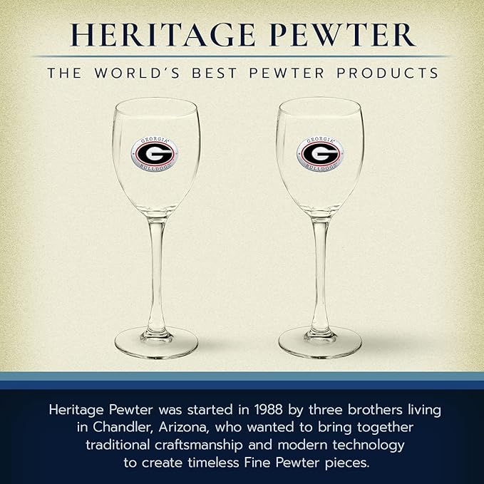 Heritage Pewter Georgia Bulldogs Glass Goblets β Set of 2 | 12 Ounce Goblet Wine Glasses, Expertly Crafted Pewter Glass