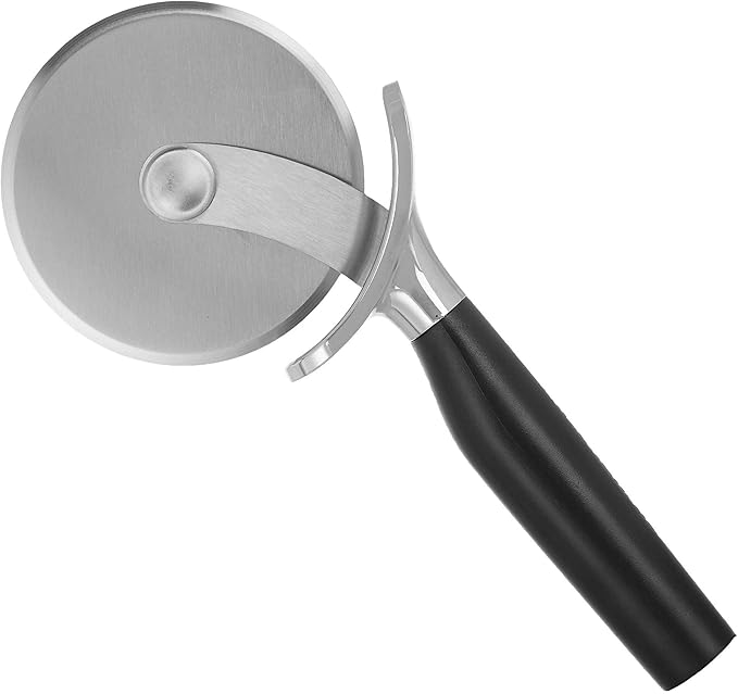 KitchenAid Gourmet Stainless Steel Pizza Wheel with Sharp Blade to Easily Cutting Pizza Crusts, Pies, and more, Finger Guard for Safety and Comfort Grip to Protect Fingers, Dishwasher Safe, Black