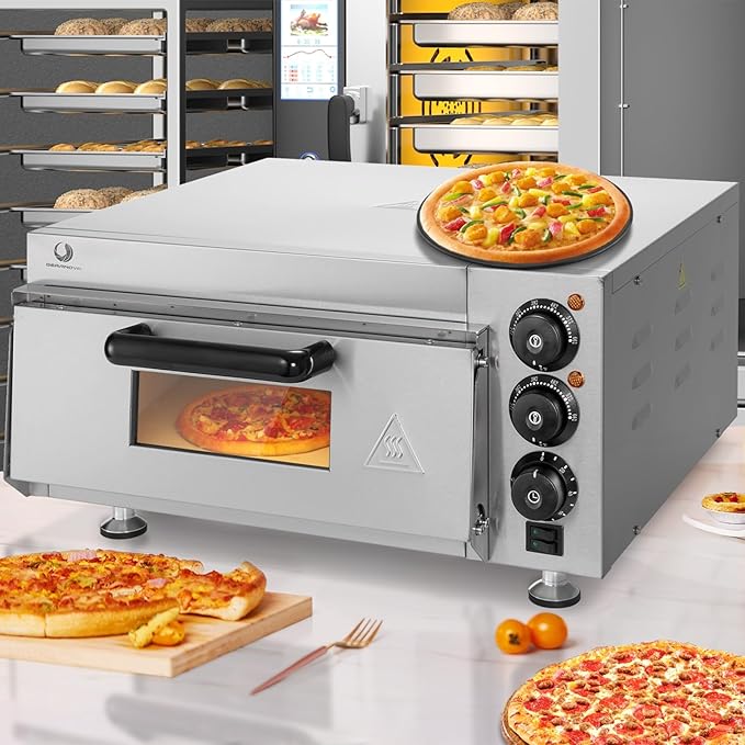 BEAMNOVA Commercial 16" Pizza Oven, Countertop, 20L, 12 Inch Pizza Pan & 16 Inch Pizza Stone, 0-60min Timer, 50-350°C, for Restaurant Home, Electric Baked Pretzels Machine