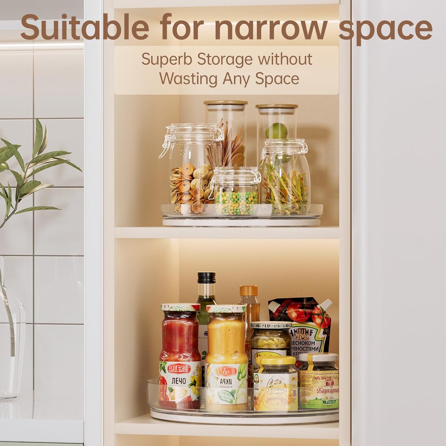 LAMU 3 Pack Lazy Susan Organizer, Clear Lazy Susan Turntable for Cabinet, Spice Organizer for Pantry, Refrigerator, Table Top, Kitchen Organizer and Storage, 2 Size (1 Piece 11'' + 2 Piece 9'')