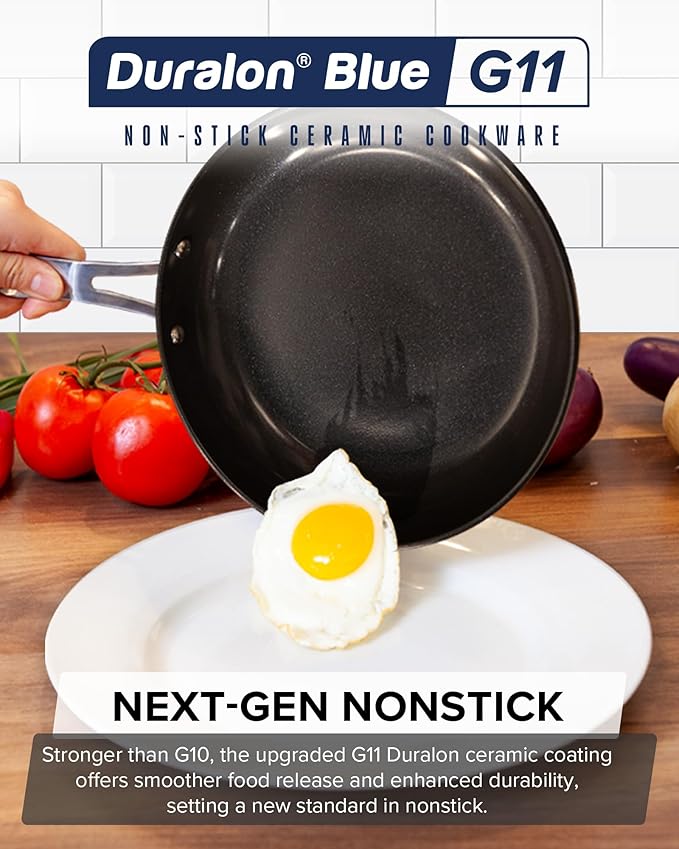 Nuwave Healthy G11-Pots and Pans Set Non Stick, 9H Near-Diamond Hardness Scratch-Resistant, Works on All Stovetops, PFAS Free, with Frying Pans, Saucepans & Glass Lids, Stay-Cool Handles, Tinsel