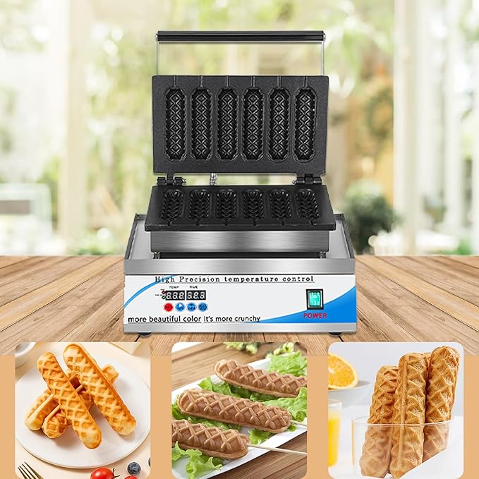 Electric Hotdog Waffle Maker Machine Corn Dog Maker 6 Slice Non-Stick Stainless Steel Waffle Baker Machine