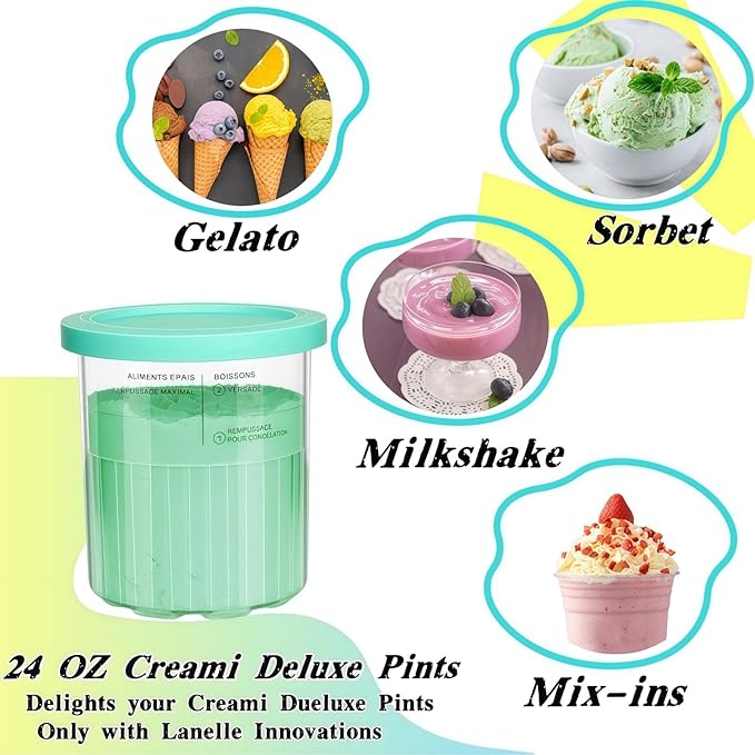 Compatible with Ninja NC500 NC501 Series Ice Cream Makers, 24 oz Ninja Creami Deluxe Pints and Lids, Ice Creami Deluxe Pints, ice creami container,BPA-Free,Dishwasher Safe,2Pack-Blue/Yellow