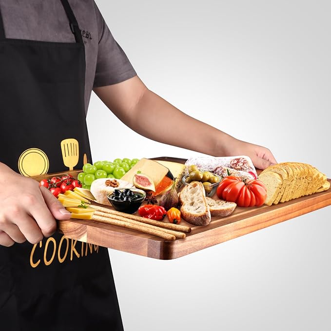 24"x18" XXL Extra Large Acacia Wood Cutting Boards for Kitchen Meat Big Wooden Cheese Charcuterie Board Hardwood Solid Chopping Board Bread Thick Olive Butcher Block Giant Turkey Serving Carving Board