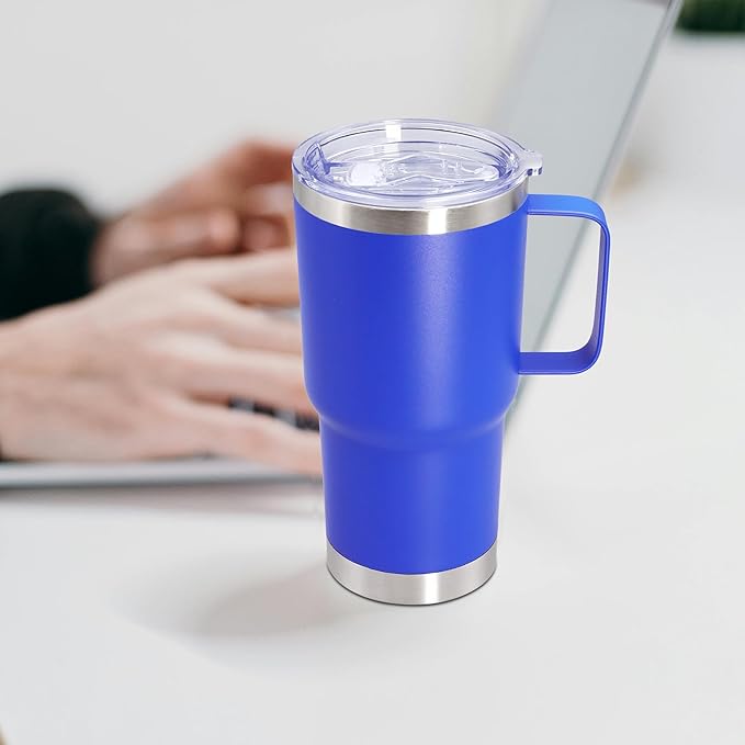 20 oz Tumbler with Handle and Lid, Stainless Steel Tumbler Insulated Travel Coffee Mug, Spill Proof Double Wall Vacuum Tumbler Cup Keep Drink Hot & Cold, Dark Blue, 6 Pack