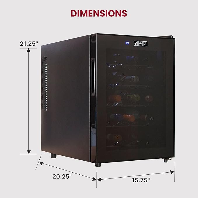 Koolatron Wine Fridge - Wine Cooler, 20 Bottle Wine Cabinet for Champagne, Red & White Wine, Freestanding Cellar For Bar, Home, Kitchen, Double Paned Glass Door, (48L)