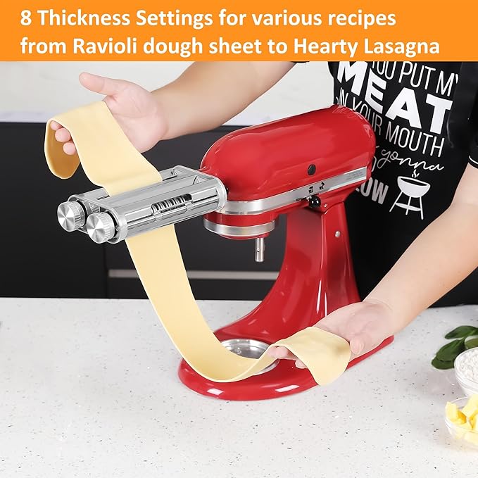 Pasta Maker Attachment for KitchenAid Mixers,3 in 1 Set Included Pasta Sheet Roller, Spaghetti and Fettuccine Cutter Accessories