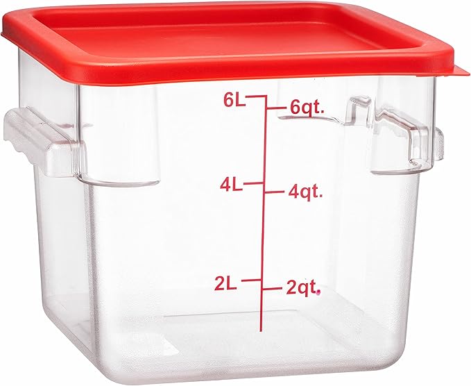 Tiger Chef 6 Quart Commercial Grade Clear Food Storage Square Polycarbonate Containers With Red Lids