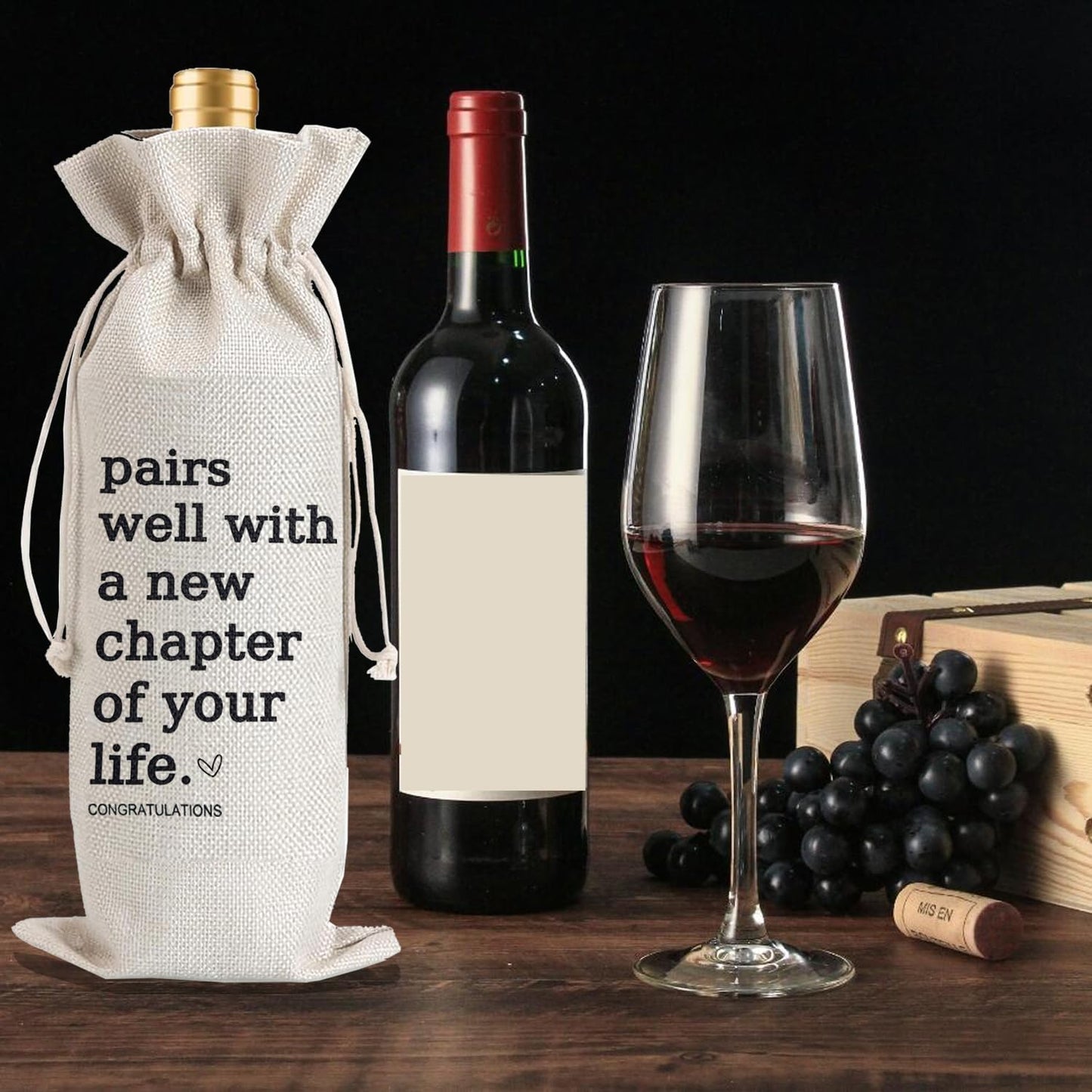 Julont 2Pcs New Chapter Wine Bag New Beginning New Business Owner Gifts Wine Bag, Pairs Well With a New Chapter of Your Life with 2Pcs Kraft Blessing Cards and natural jute rope