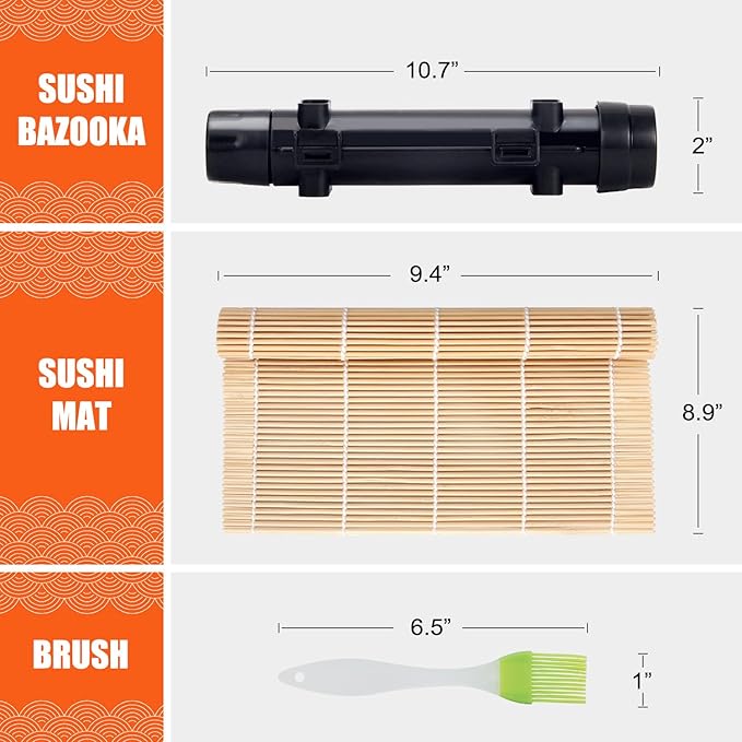 Sushi Making Kit, Sushi Roller, Sushi Bazooka, Sushi Maker, Bamboo Sushi Rolling Mat for Beginners (Black)