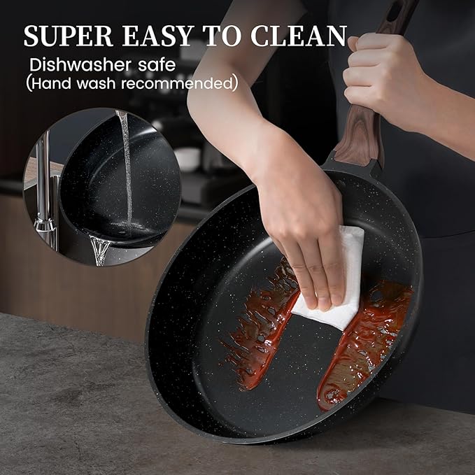 Kikcoin 16Pcs Pots and Pans Set Nonstick Ceramic Cookware Sets Induction Kitchen Cooking Set Non toxic Healthy Non Stick w/Grill Pan, Saute Pan, Black