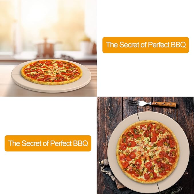 15In Cooking Stone for Kamado Joe Classic I, II & III, Baking Stone Pizza 2-Pack Half-Moon Ceramic Heat Deflector for Big Green Egg Large Eggspander and ConvEGGtor