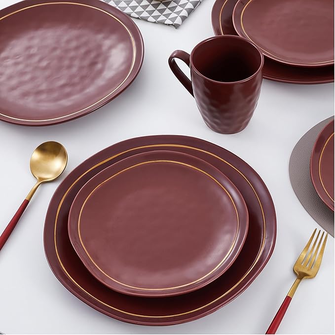 Stone Lain Clara 32-Piece Dinnerware Set Porcelain, Burgundy