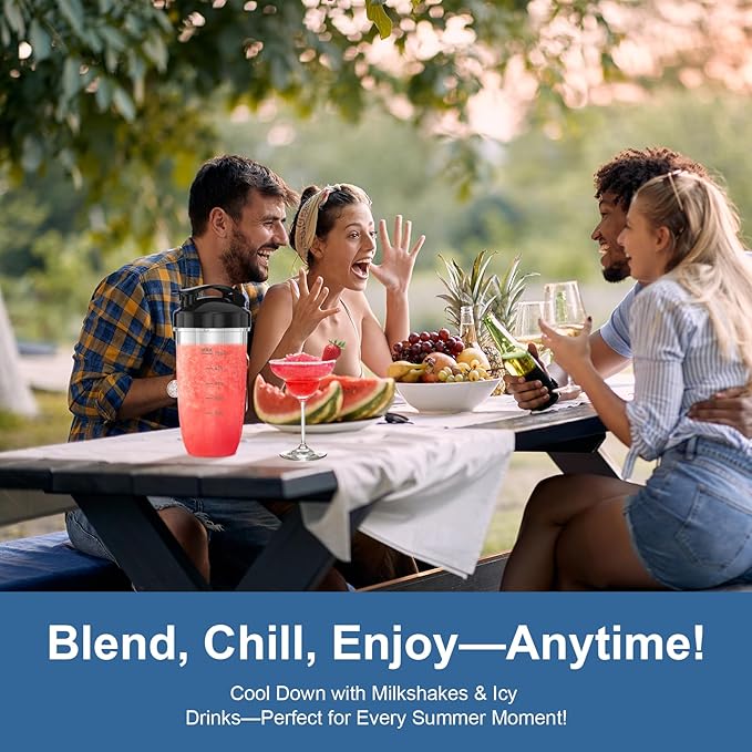 12-Piece Smoothie Blender Maker 25,000 RPM Personal Blender for Ice Crushing Smoothies & Frozen Drinks Nuts with 23oz, 32oz, 37oz Portable Cups Two 6-Leaf Stainless Steel Blades, Matte Black