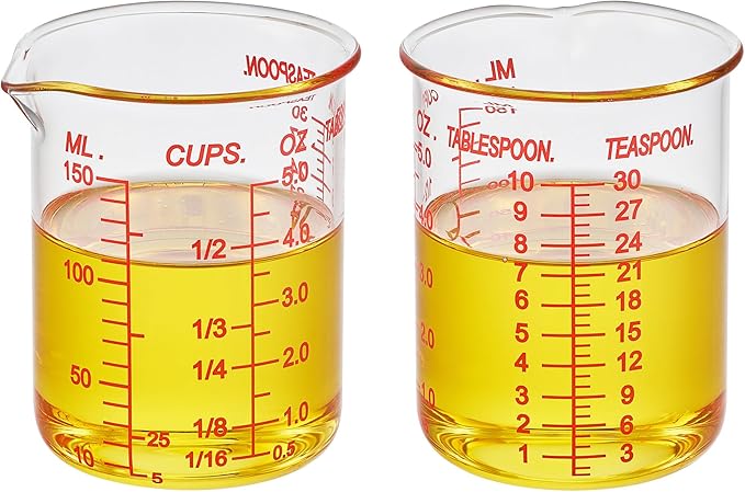 High Borosilicate Glass Measuring Cup-V-Shaped Spout,Glass Measuring Beaker for Kitchen or Restaurant, Easy to Read, 150 ML (5 Oz)-Pack of 2