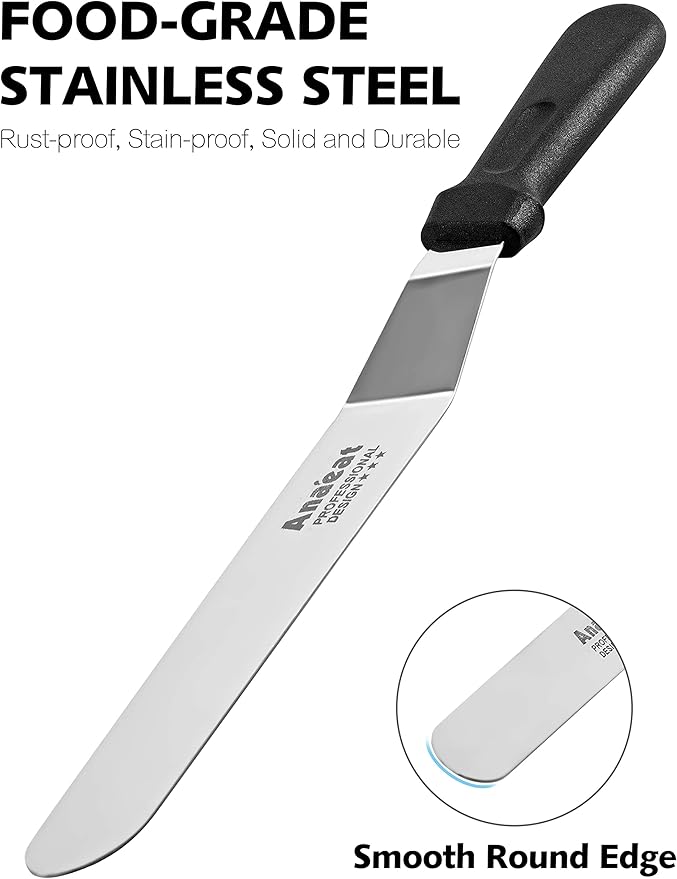 Anaeat Icing Spatula, Professional Cake Angled Offset Spatula with 12" Stainless Steel Blade - Thickened Frosting Knife with Durable Plastic Handle for Cake Decorating, Pastry & Baking