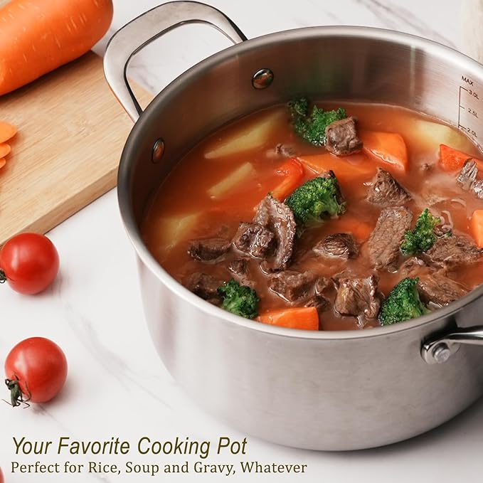 5 QT Saucepan with Lid,3-Ply Stainless Steel Stockpot,Professional Grade Cookware,Induction Compatible