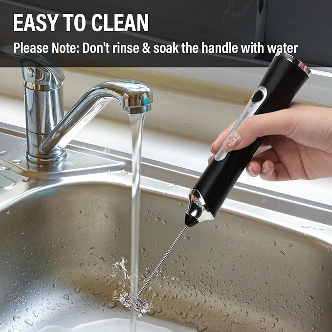 Rechargeable Milk Frother with Stand - 3 Speed Adjustable Electric Whisk, 3 Detachable Stainless Steel Heads for Latte, Cappuccino, Matcha, Egg(Black)