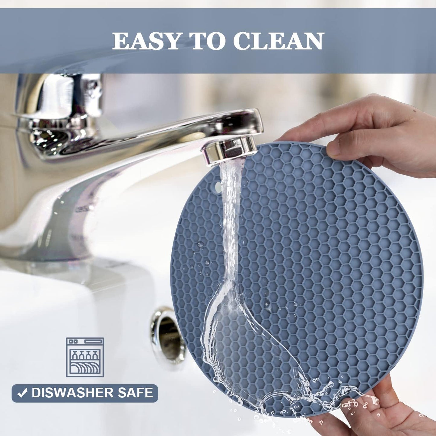 Silicone Trivets for Hot Dishes, Multi-Purpose Pot Holders 4PCS 2 Sizes 7 Inch & 9 Inch, Heat Resistant Non-Slip Silicone Trivet Mats Hot Pads for Kitchen Counter, Trivet for Hot Pots and Pans (Blue)