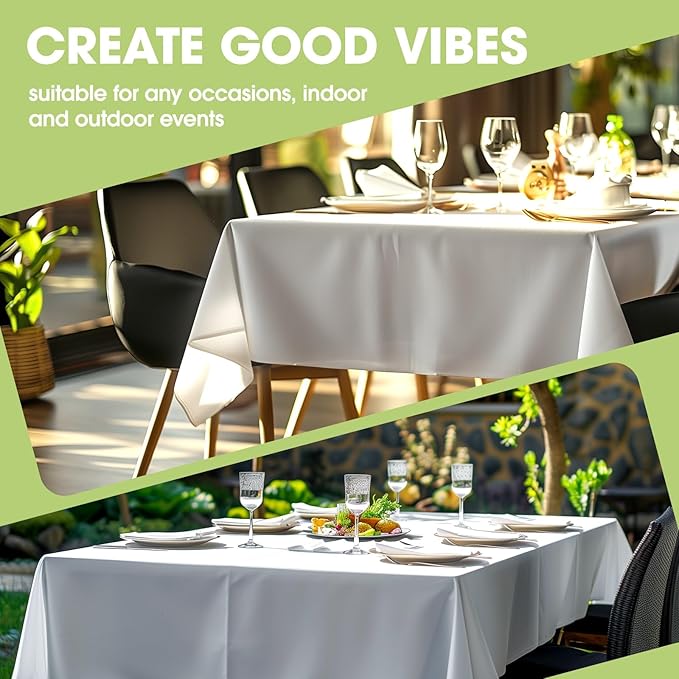 Pureegg Rectangle Table Cloth 60" x 84" – Durable Polyester Tablecloth Offers Reusable & Washable Protection, Ideal for Outdoor Party, Picnic, Wedding, Banquet and Birthday, 9 Pack, White