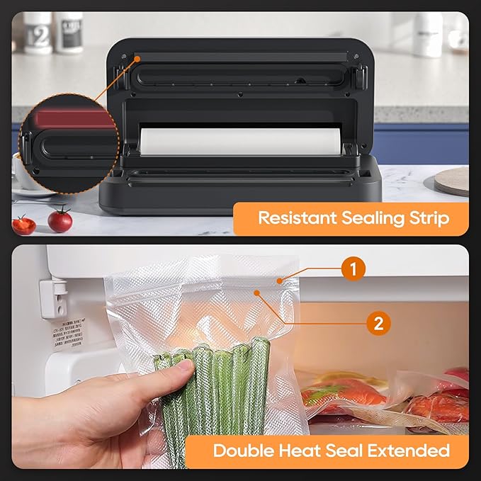 Upgraded Vacuum Sealer for Food, 90kpa 14 in 1 Food Sealer Vacuum Sealer Machine, Easy Lock Handle/Sous Vide Friendly, Liquid/Dry/Moist Food Saver Storage Vacuum Sealers with 2 Roll Bags (25 Pro)