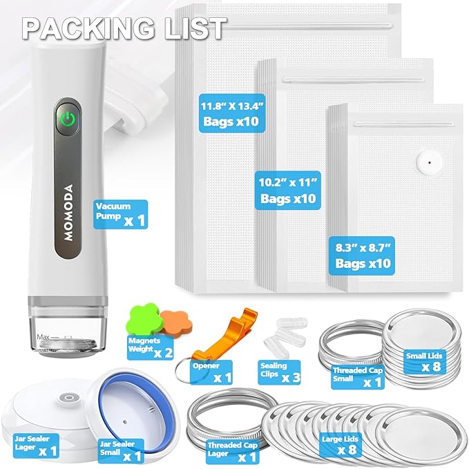 MOMODA Sous Vide Cooking Bags - Set of 30 | BPA-Free Reusable Vacuum Seal Bags with Air Valve for Joule and Anova Cookers | Freezer Safe Vacuum Food Storage Bags with Upgraded Electric Pump Included