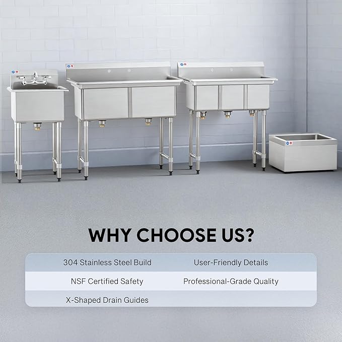 WILPREP Commercial Mop Sink, 19x16x8 Inch 304 Stainless Steel Utility Sink with Strainer & X-Shaped Floor Guides for Kitchen Laundry Garage Pet Salon