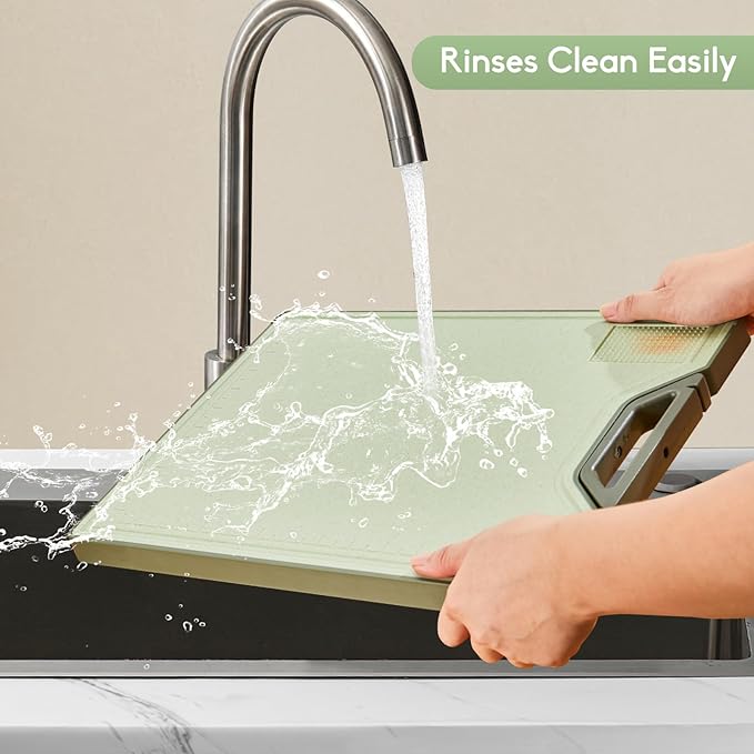 Titanium Cutting Board – Double Sided Cutting Boards for Kitchen, Pure Titanium & Wheat Straw PP, Food-Grade Metal Chopping Board, Easy to Clean Large Size 16"x11" (Green & Silver)