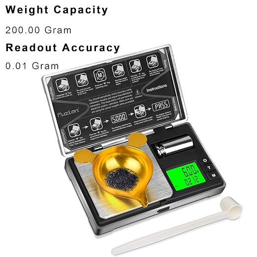 Fuzion Gram Scale, CASH-200 Digital Pocket Scale, 0.01g Digital Grams Scale, Jewelry Scale, Small Food Scale Mini Gram Scale with Upgraded Display, Multi-Accessories