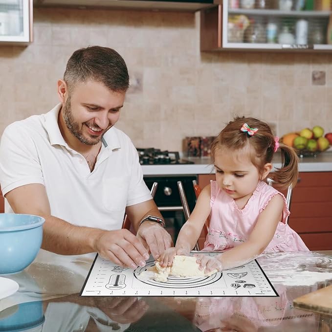 Silicone Pastry Mat - Non-Slip with Measurement Baking Mat for Fondant/Rolling Dough/Pie Crust/Pizza and Cookies - Oven Liner/Counter Mat/Kneading Mat,24" x 32", Black