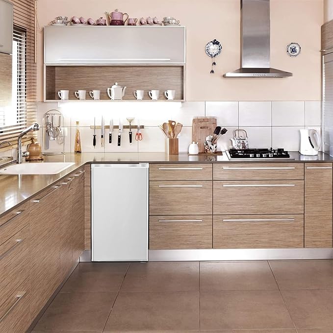 Antarctic Star Mini Compact Refrigerator with Freezer, 3.2 Cu.Ft. Single Door with Adjustable Thermostat,Removable Glass Shelves for Apartment/Dorm/Office,WHITE