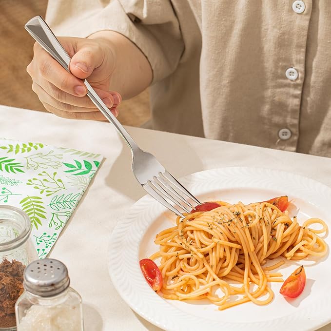 KINGSTONE 16 Piece Dinner Forks Set, 18/10 Stainless Steel Forks, Silver Food Grade Fork Set of 16, Metal Forks for Home, Kitchen, Weddings, Parties or Restaurant, Dishwasher Safe-8.18inches