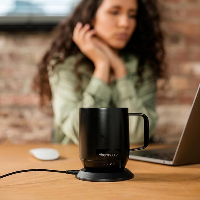 Premium Heated Coffee Mug with 5 Temperature Settings, Industry-Leading Smart Electric Cup, Up to 8-Hour Battery, 12oz with Lid (14oz Total Capacity) Midnight Black