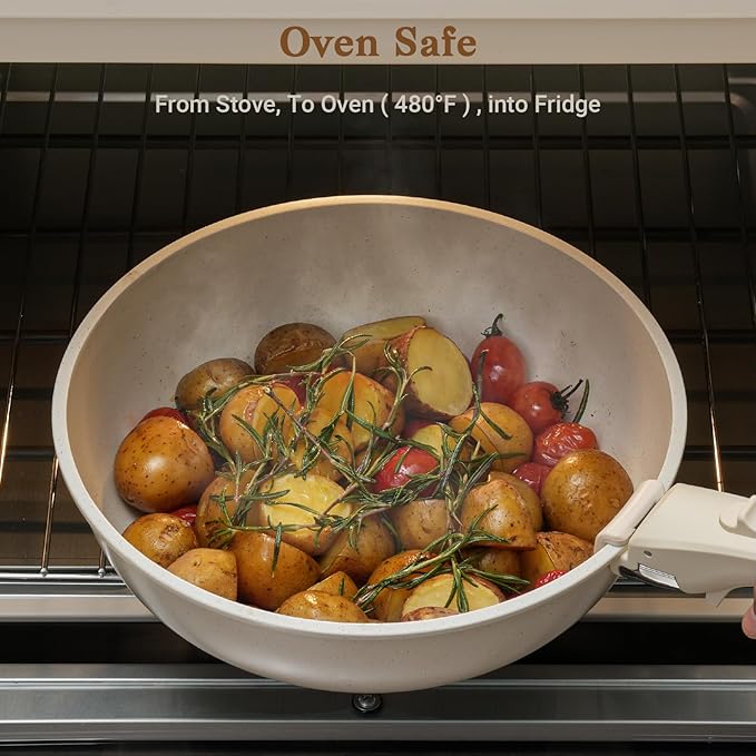 15Pcs Pots and Pans Set Non Stick, Cookware Sets with Detachable Handle, Nonstick RV Kitchen Cooking Tools Removable Handles, Oven Safe, Induction Fast, Stackable Induction Cookware, White