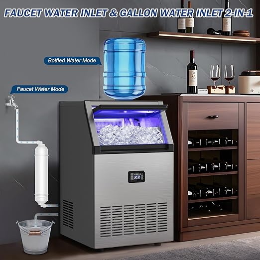 160LBS/24H High Output - Commercial Ice Maker Machine - 55 Clear Ice Cubes/Round (11-20 Mins), 35LBS Storage, Stainless Steel Undercounter/Freestanding for Home/Bar/Outdoor